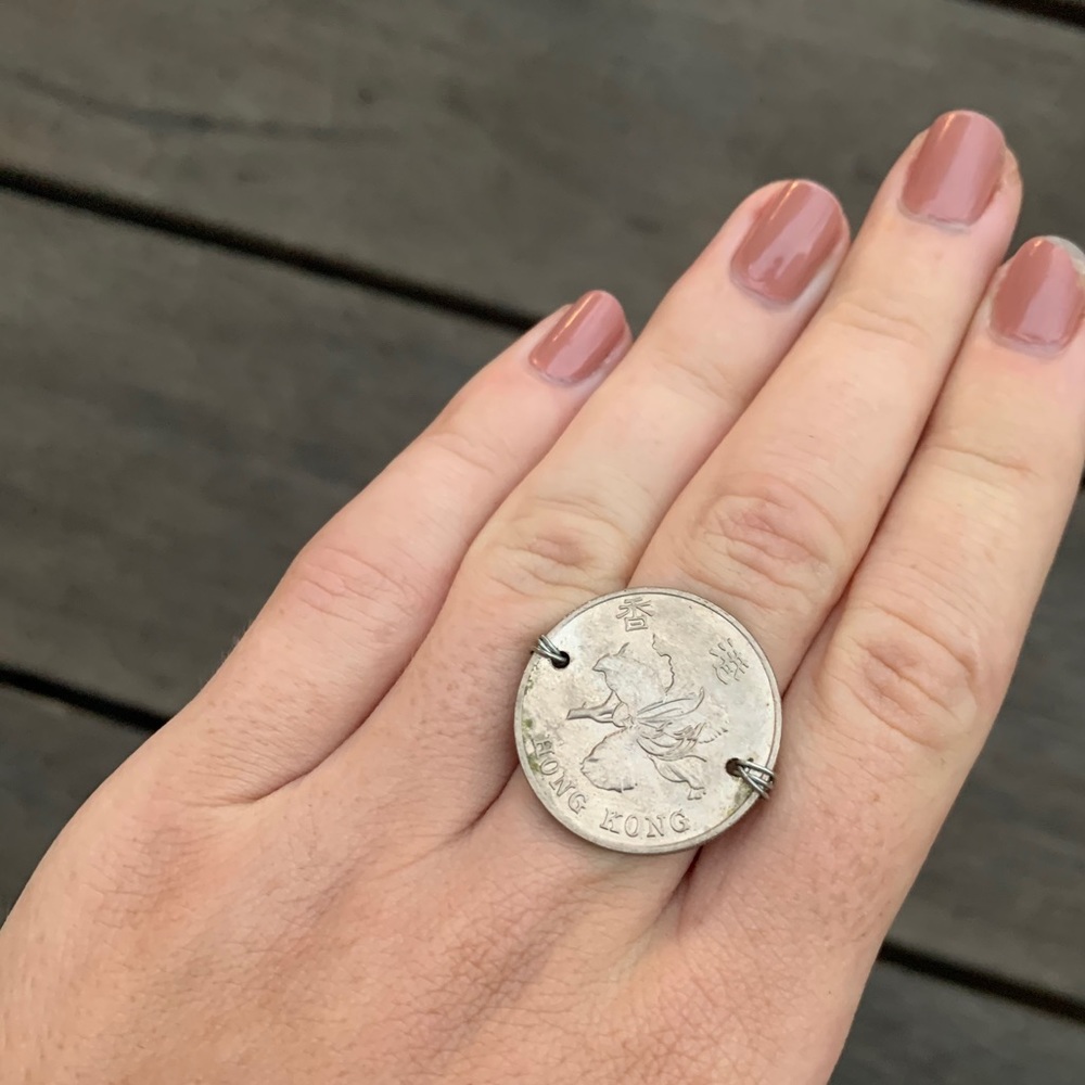 Wire wrapped coin ring (Hong Kong)
